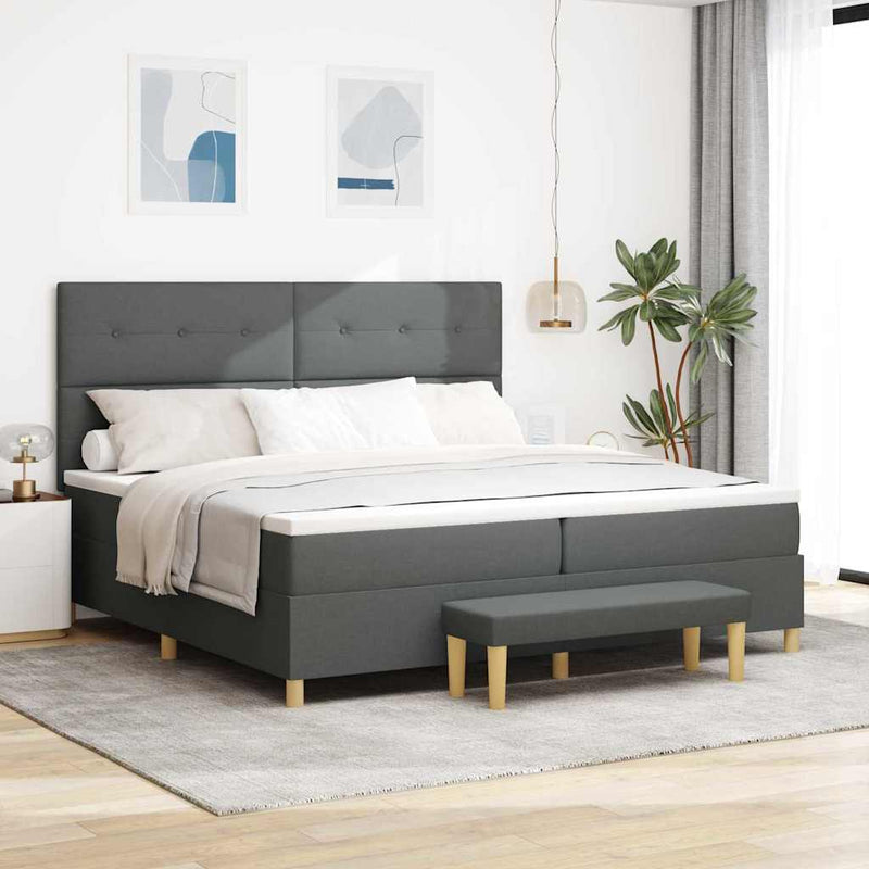 vidaXL Boxrugós ágy matracmal Sötétszürke 200 x 200 cm szövet