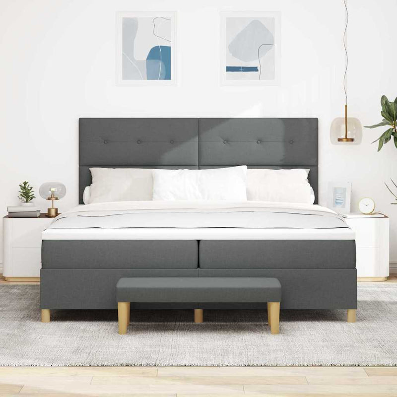 vidaXL Boxrugós ágy matracmal Sötétszürke 200 x 200 cm szövet