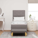 vidaXL Boxrugós ágy fejtámlával Tópszínű 200 x 80 cm szövet