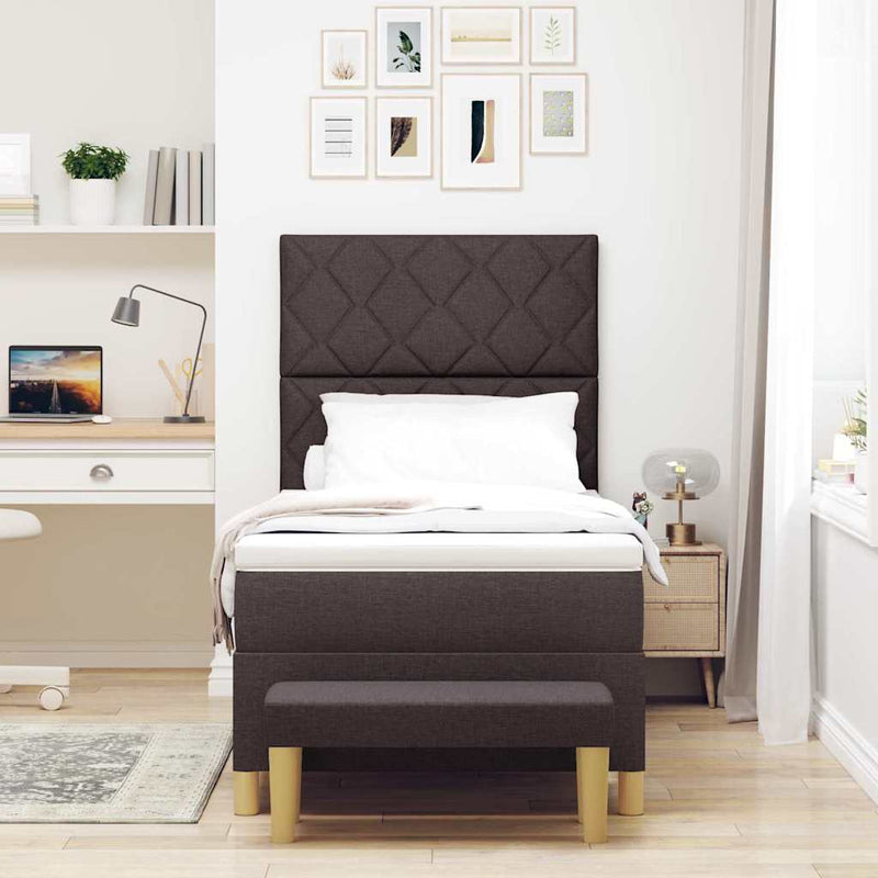 vidaXL Boxrugós ágy matracmal sötétbarna 90 x 200 cm szövet