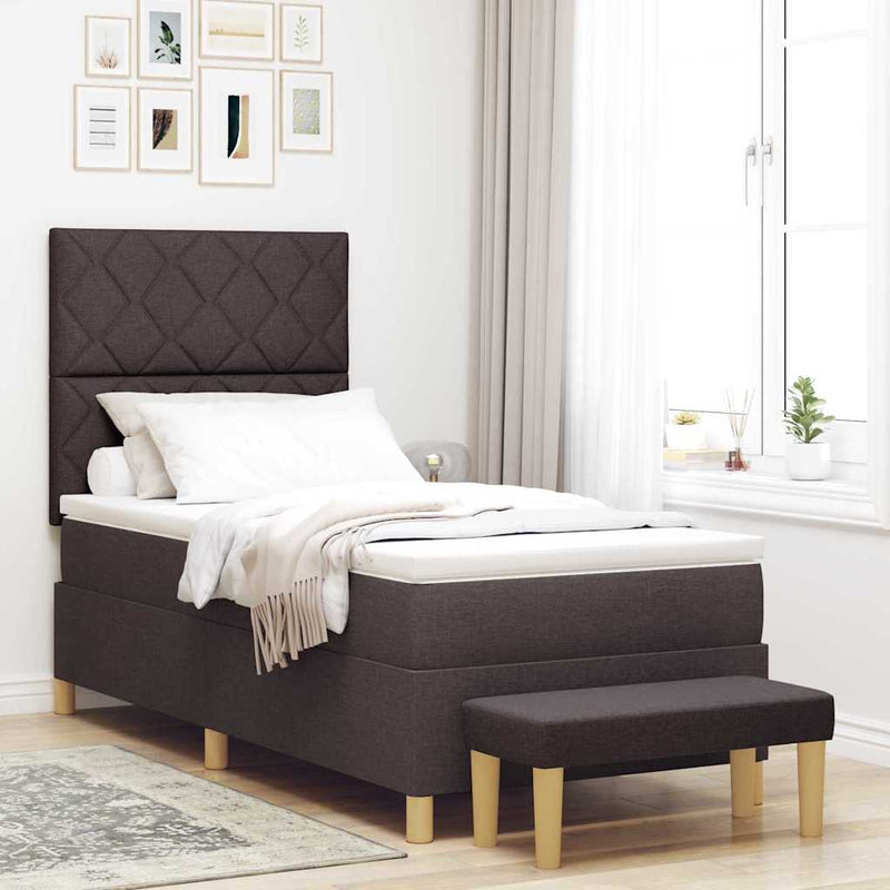 vidaXL Boxrugós ágy matracmal sötétbarna 100 x 200 cm szövet