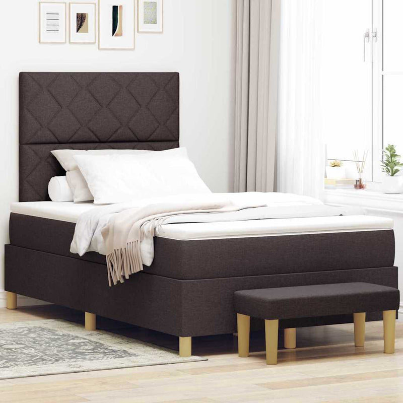 vidaXL Boxrugós ágy matracmal sötétbarna 120 x 200 cm szövet