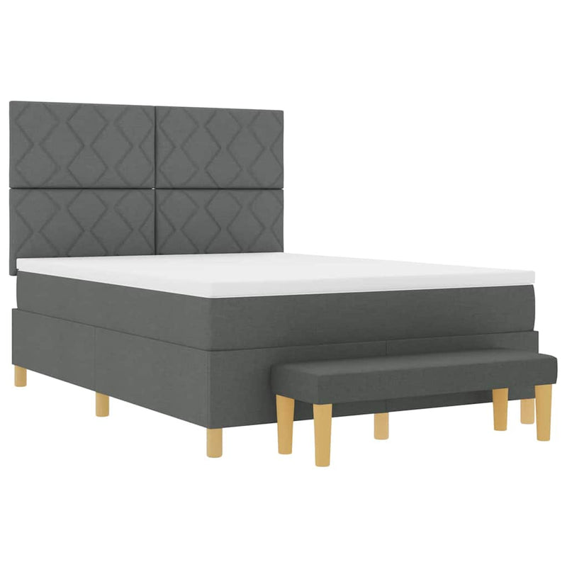 vidaXL Boxrugós ágy matracmal Sötétszürke 140 x 190 cm szövet