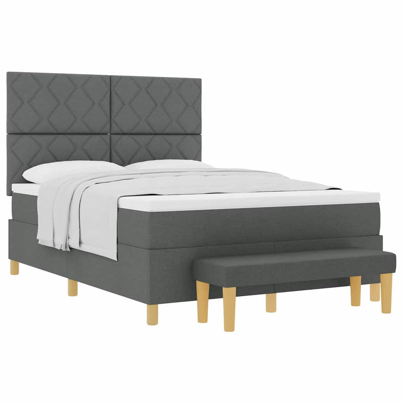 vidaXL Boxrugós ágy matracmal Sötétszürke 140 x 200 cm szövet