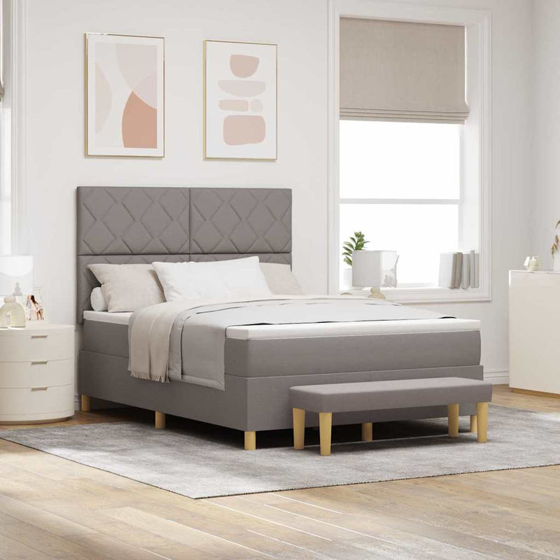 vidaXL Boxrugós ágy matracmal fejtámlával Tópszínű 140 x 200 cm szövet