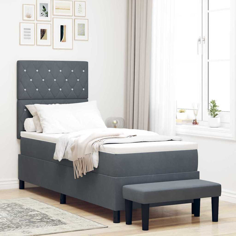 vidaXL Boxrugós ágy matracmal Sötétszürke 80 x 200 cm Bársony