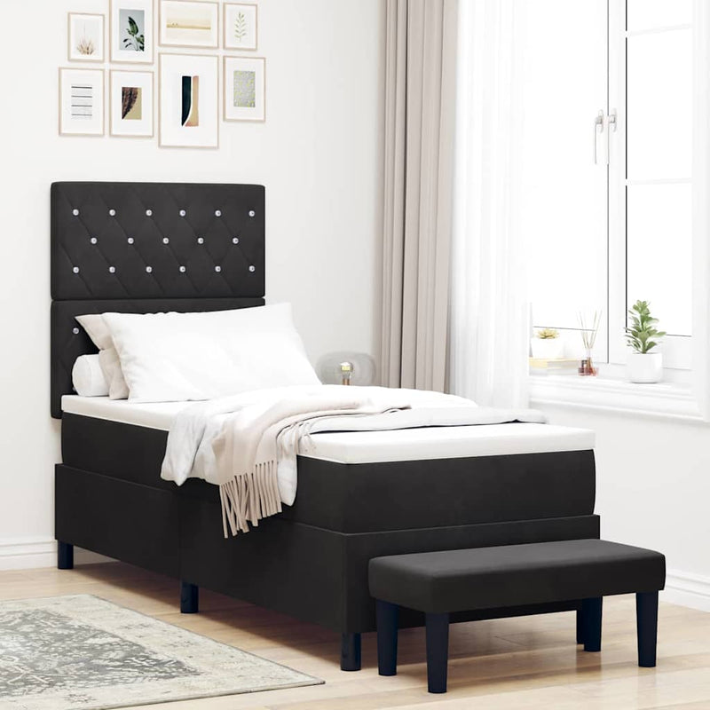 vidaXL Boxrugós ágy matracmal fejtámlával Fekete 80 x 200 cm Bársony