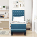 vidaXL Boxrugós ágy párnával fejtámlával Sötétkék 200 x 80 cm Bársony