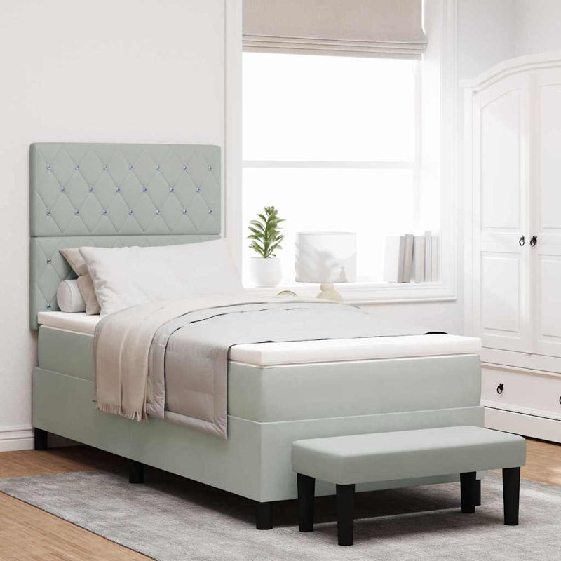 vidaXL Boxrugós ágy matracmal Világosszürke 90 x 200 cm Bársony