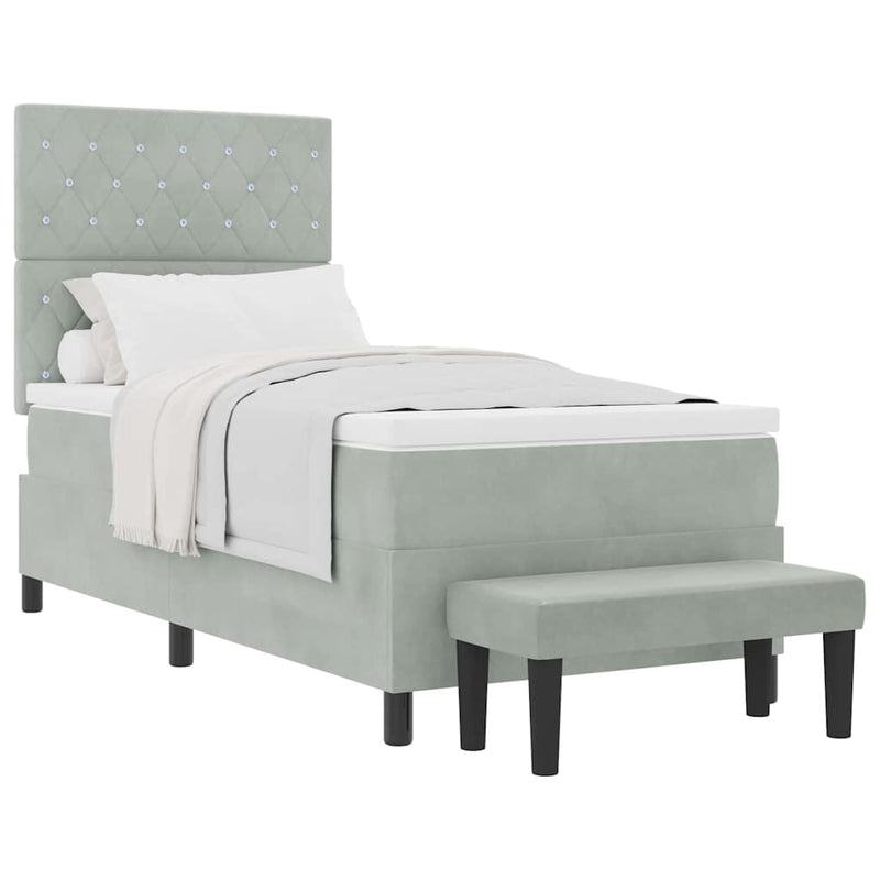 vidaXL Boxrugós ágy matracmal Világosszürke 90 x 200 cm Bársony