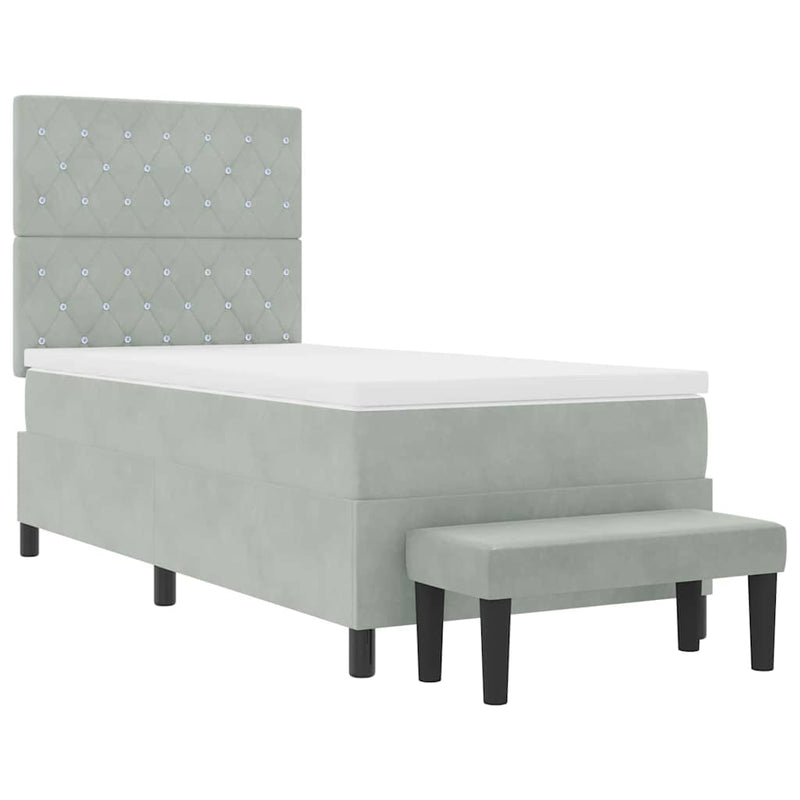 vidaXL Boxrugós ágy matracmal Világosszürke 100 x 200 cm Bársony