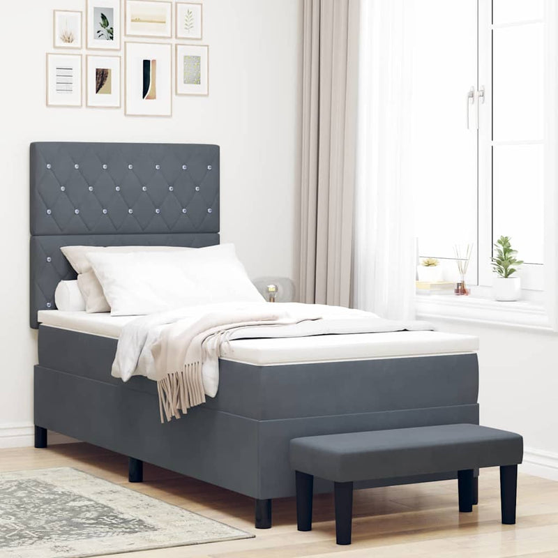 vidaXL Boxrugós ágy matracmal Sötétszürke 100 x 200 cm Bársony