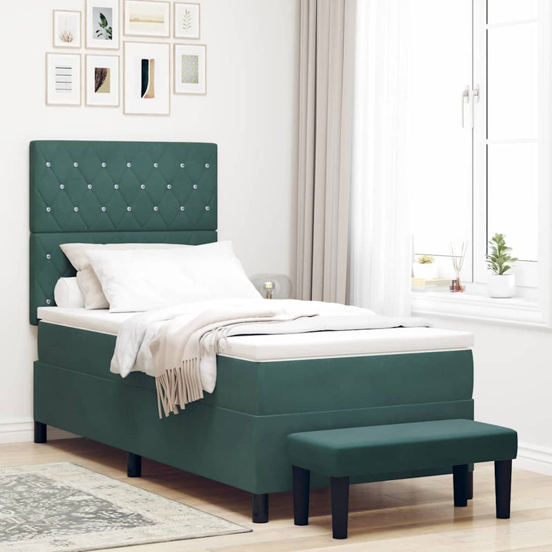 vidaXL Boxrugós ágy matracmal Sötétzöld 100 x 200 cm Bársony