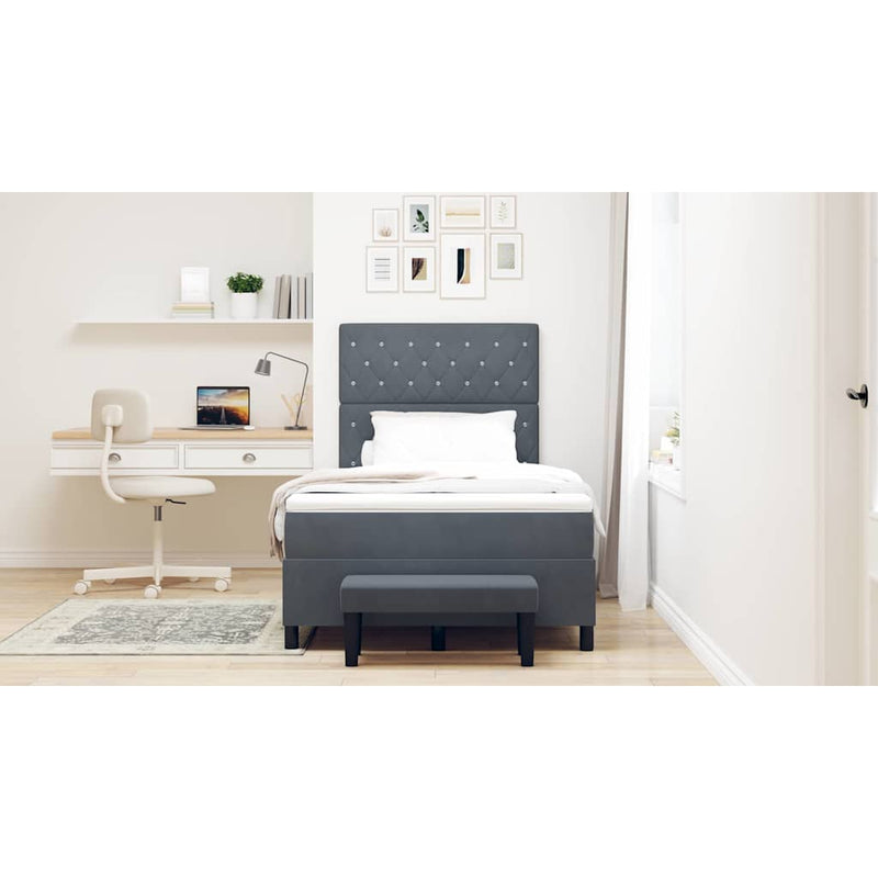 vidaXL Boxrugós ágy matracmal Sötétszürke 120 x 190 cm Bársony