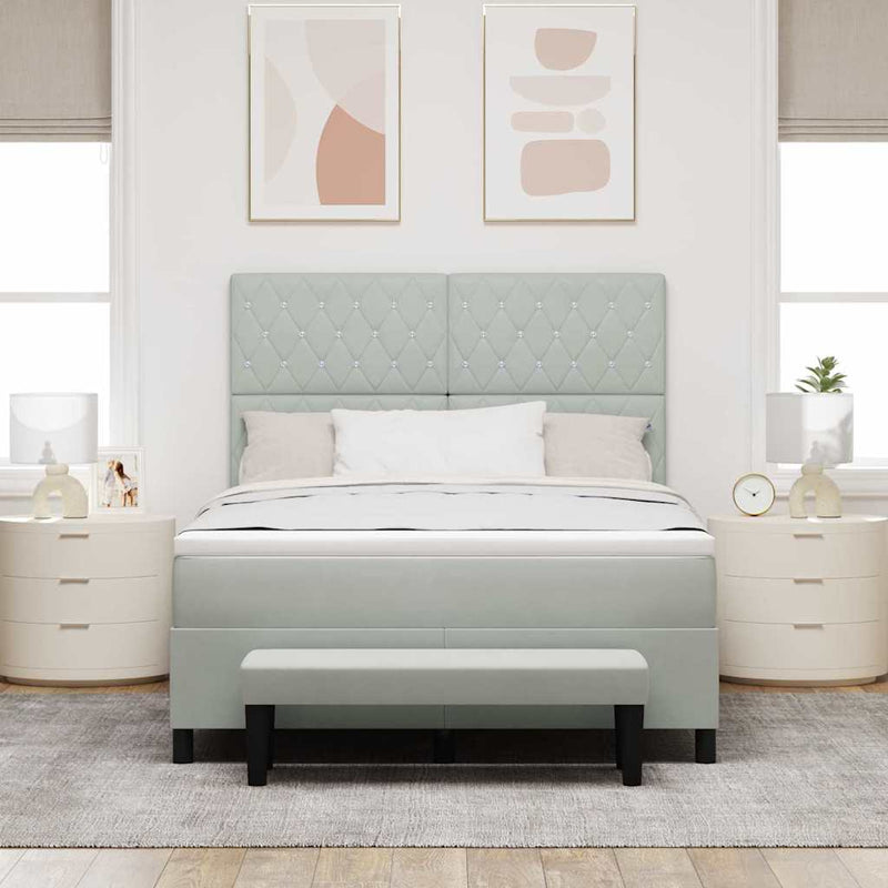 vidaXL Boxrugós ágy matracmal Világosszürke 140 x 190 cm Bársony
