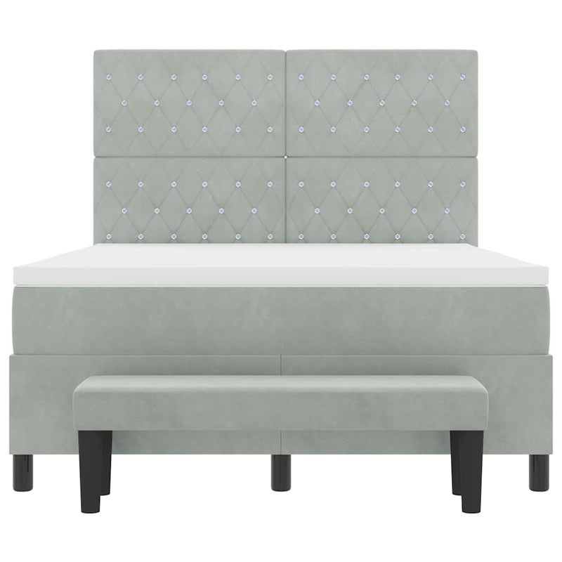 vidaXL Boxrugós ágy matracmal Világosszürke 140 x 190 cm Bársony