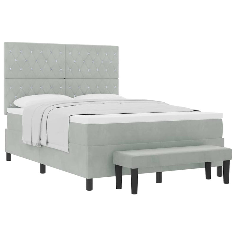 vidaXL Boxrugós ágy matracmal Világosszürke 140 x 190 cm Bársony