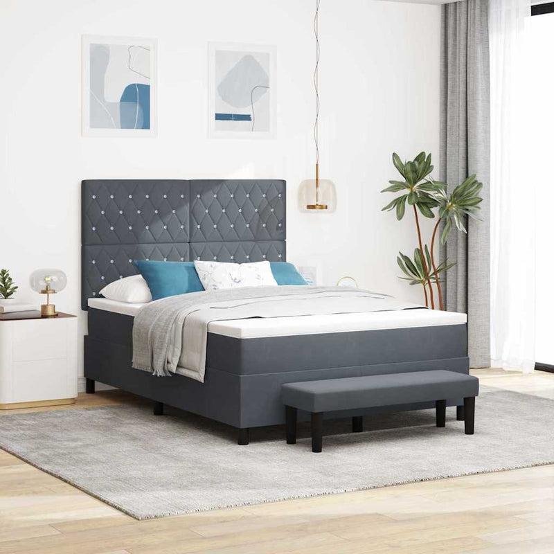 vidaXL Boxrugós ágy matracmal Sötétszürke 140 x 190 cm Bársony