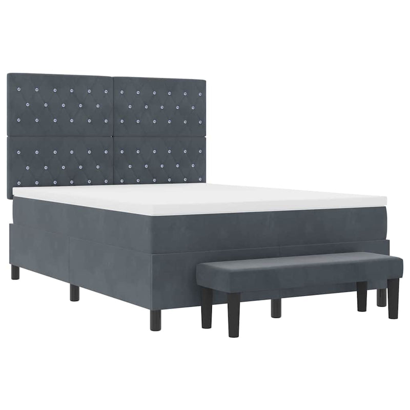 vidaXL Boxrugós ágy matracmal Sötétszürke 140 x 190 cm Bársony