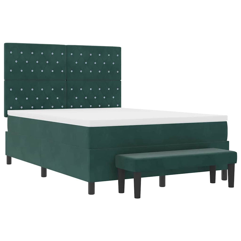 vidaXL Boxrugós ágy matracmal Sötétzöld 140 x 190 cm Bársony