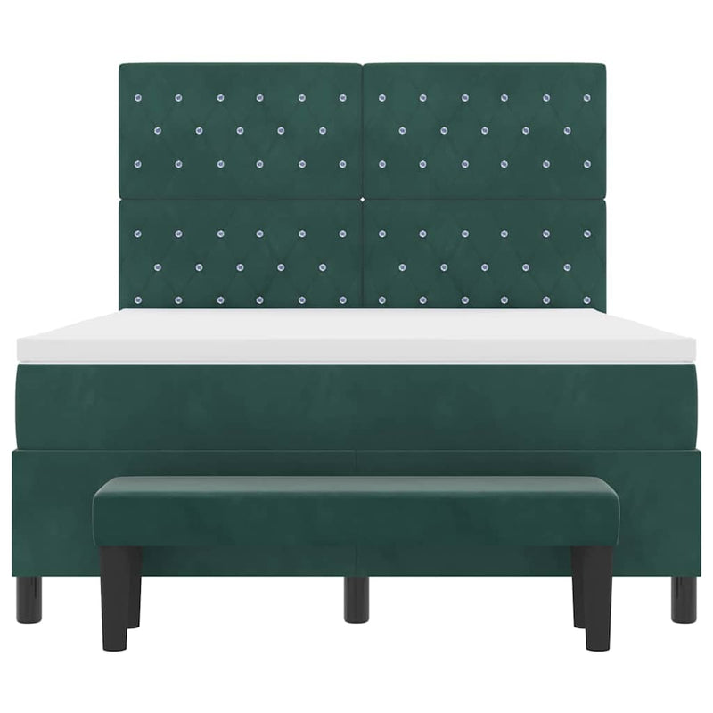 vidaXL Boxrugós ágy matracmal Sötétzöld 140 x 190 cm Bársony
