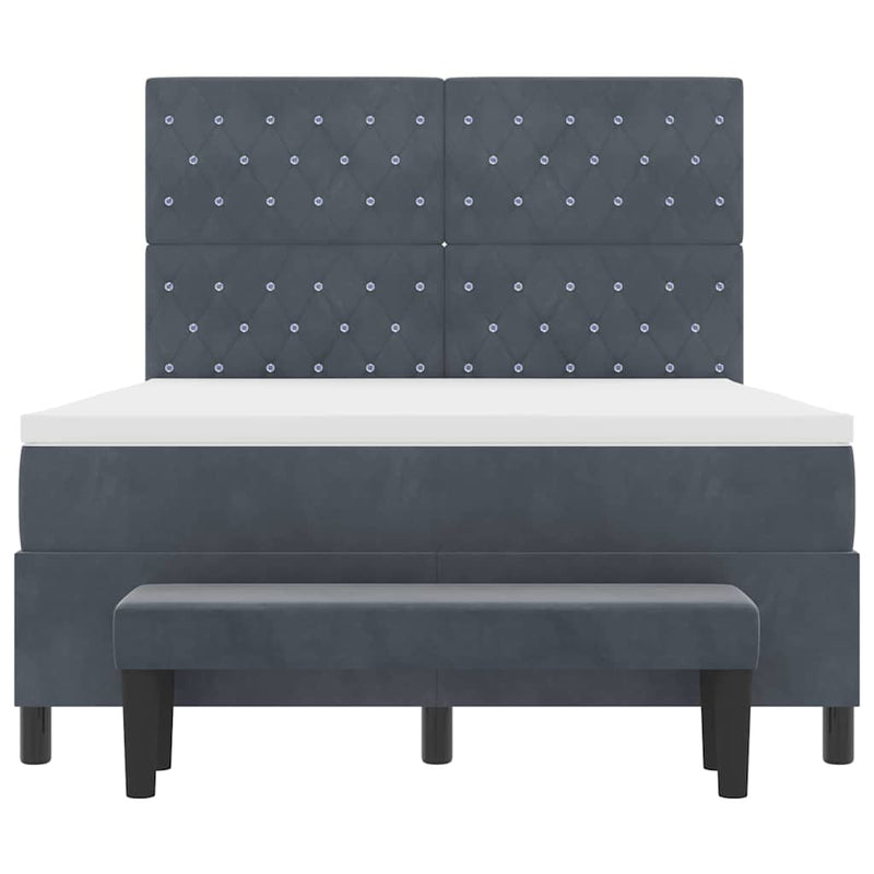 vidaXL Boxrugós ágy matracmal Sötétszürke 140 x 200 cm Bársony