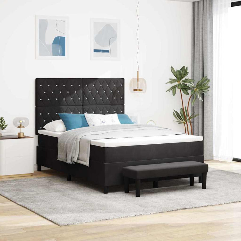 vidaXL Boxrugós ágy matracmal fejtámlával Fekete 160 x 200 cm Bársony