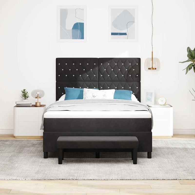 vidaXL Boxrugós ágy matracmal fejtámlával Fekete 160 x 200 cm Bársony