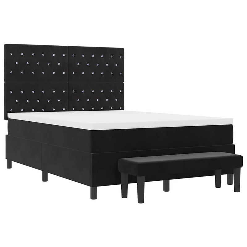 vidaXL Boxrugós ágy matracmal fejtámlával Fekete 160 x 200 cm Bársony