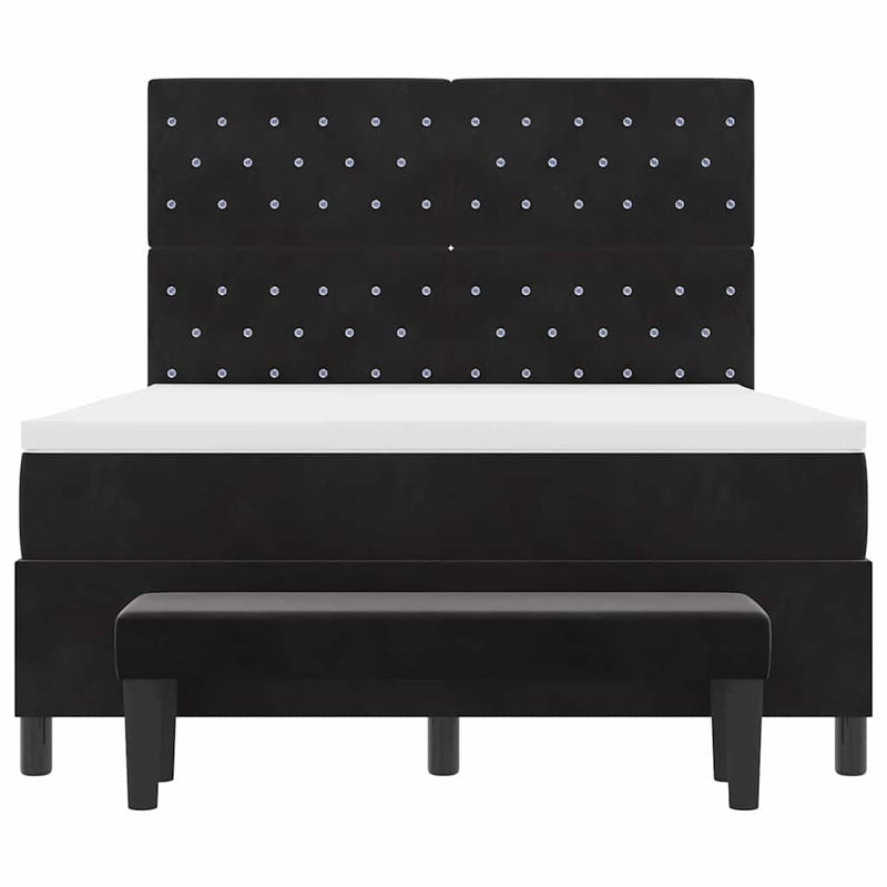 vidaXL Boxrugós ágy matracmal fejtámlával Fekete 160 x 200 cm Bársony