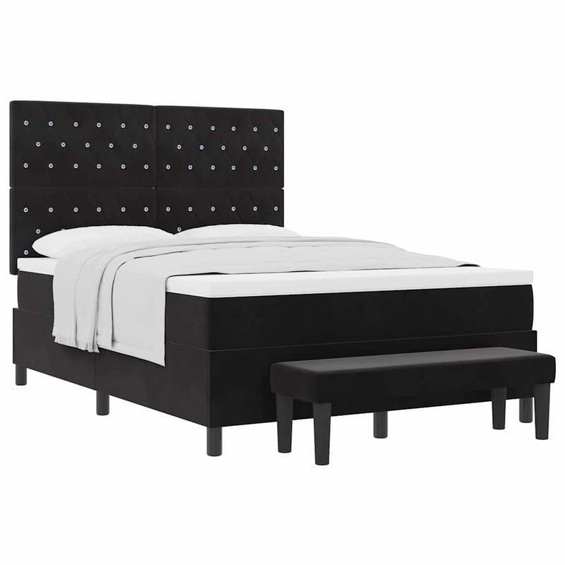 vidaXL Boxrugós ágy matracmal fejtámlával Fekete 160 x 200 cm Bársony