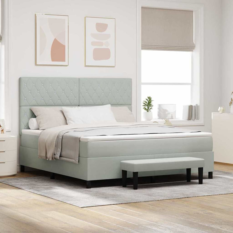 vidaXL Boxrugós ágy matracmal Világosszürke 180 x 200 cm Bársony