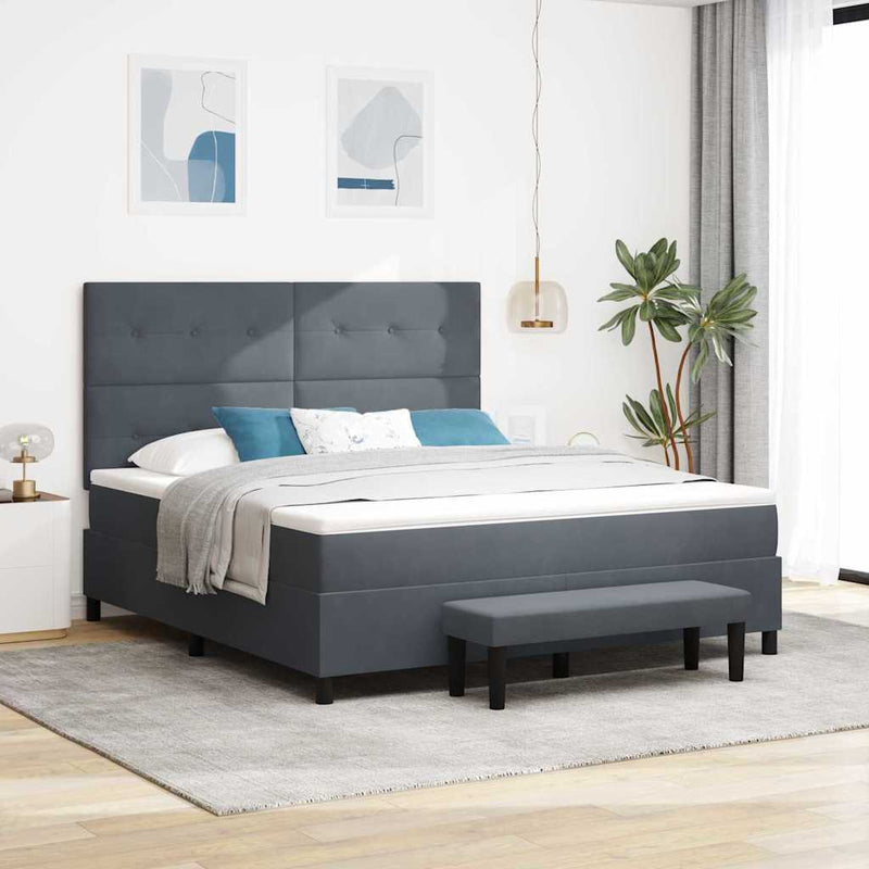 vidaXL Boxrugós ágy matracmal Sötétszürke 180 x 200 cm Bársony