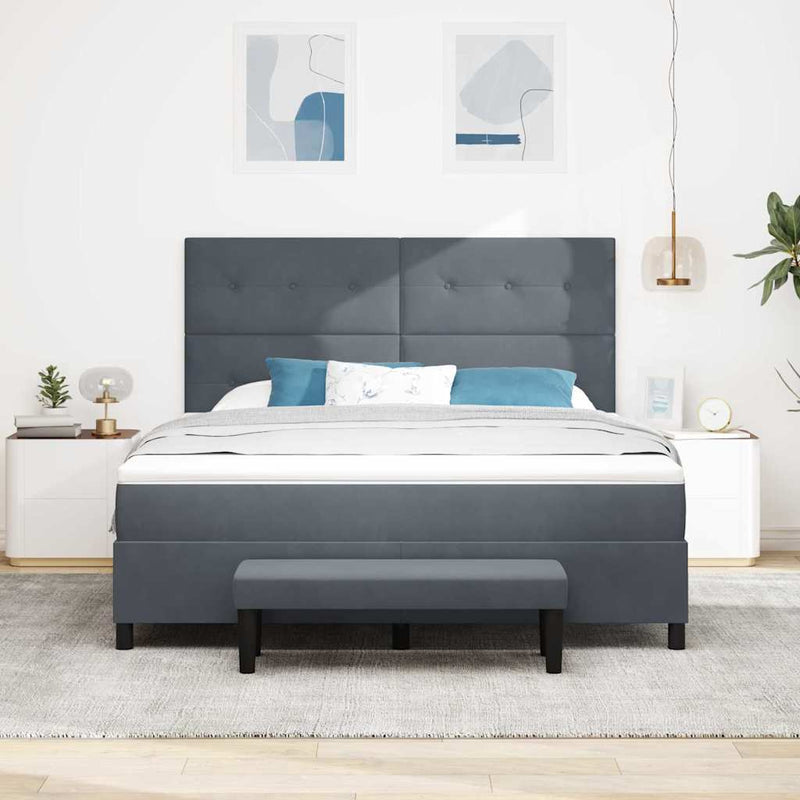 vidaXL Boxrugós ágy matracmal Sötétszürke 180 x 200 cm Bársony