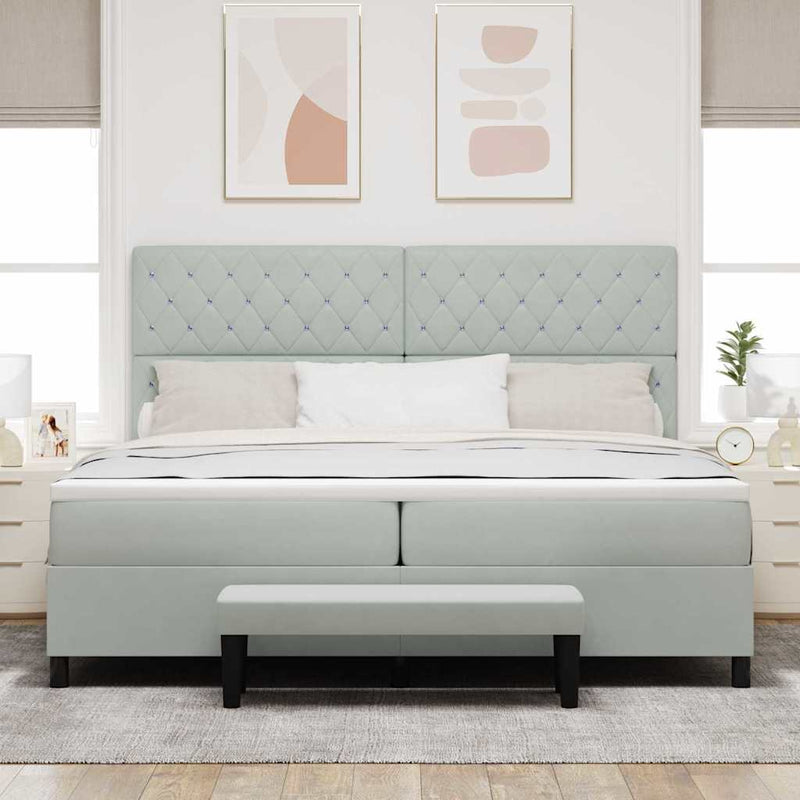 vidaXL Boxrugós ágy matracmal Világosszürke 200 x 200 cm Bársony