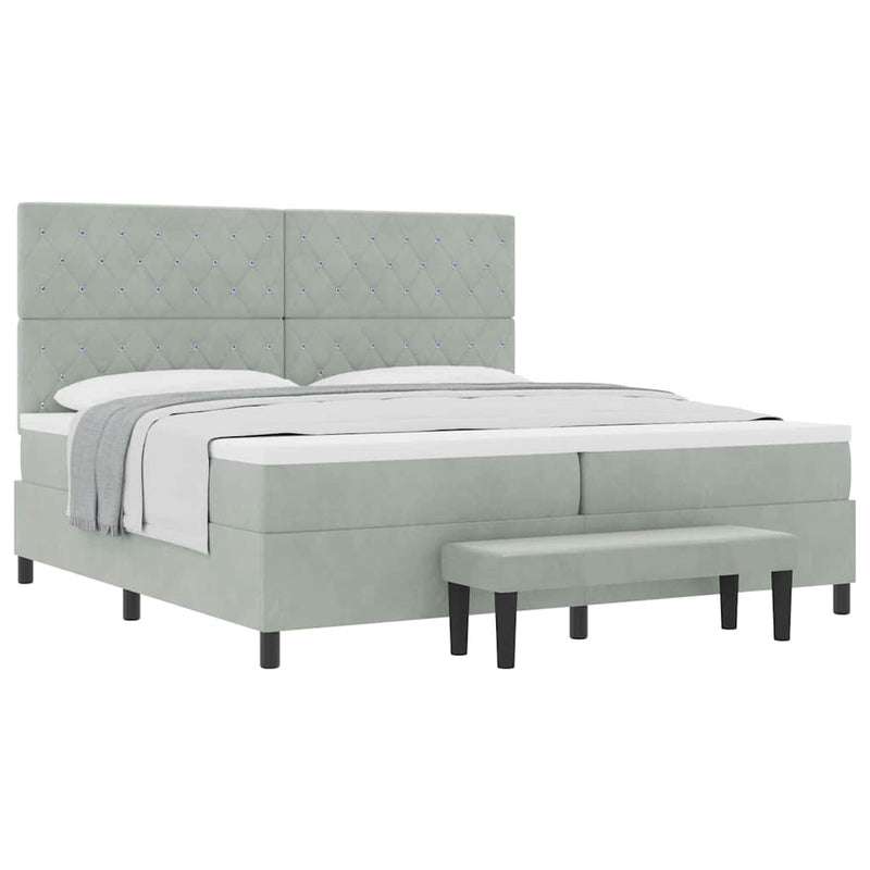 vidaXL Boxrugós ágy matracmal Világosszürke 200 x 200 cm Bársony