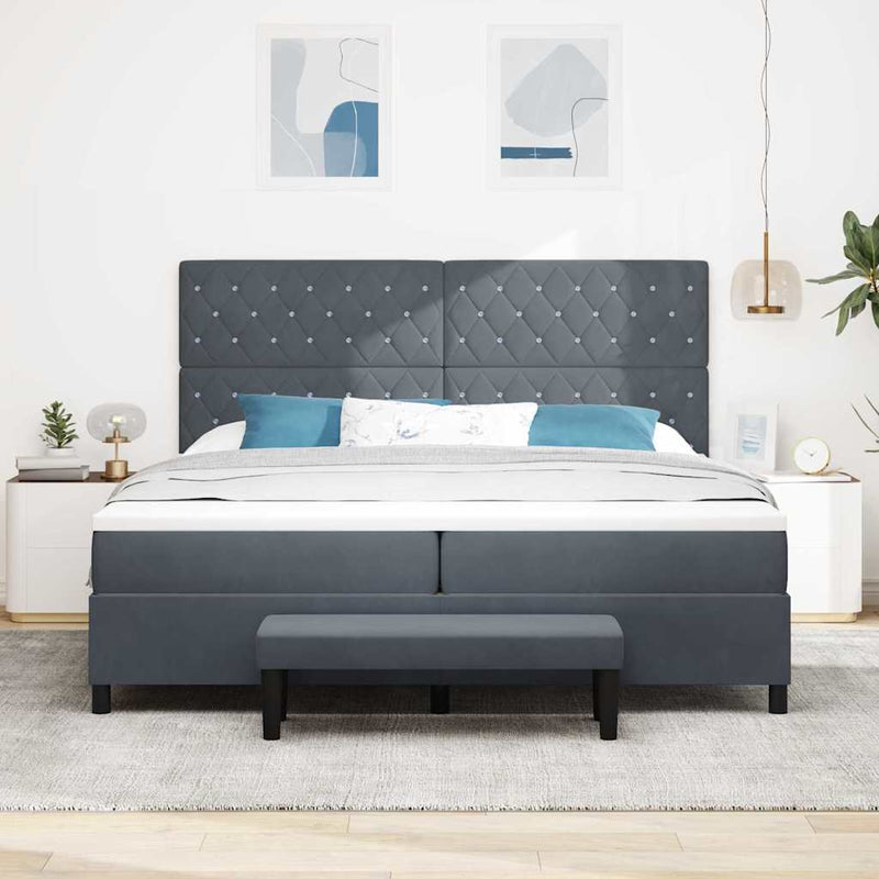 vidaXL Boxrugós ágy matracmal Sötétszürke 200 x 200 cm Bársony