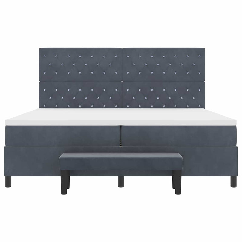 vidaXL Boxrugós ágy matracmal Sötétszürke 200 x 200 cm Bársony