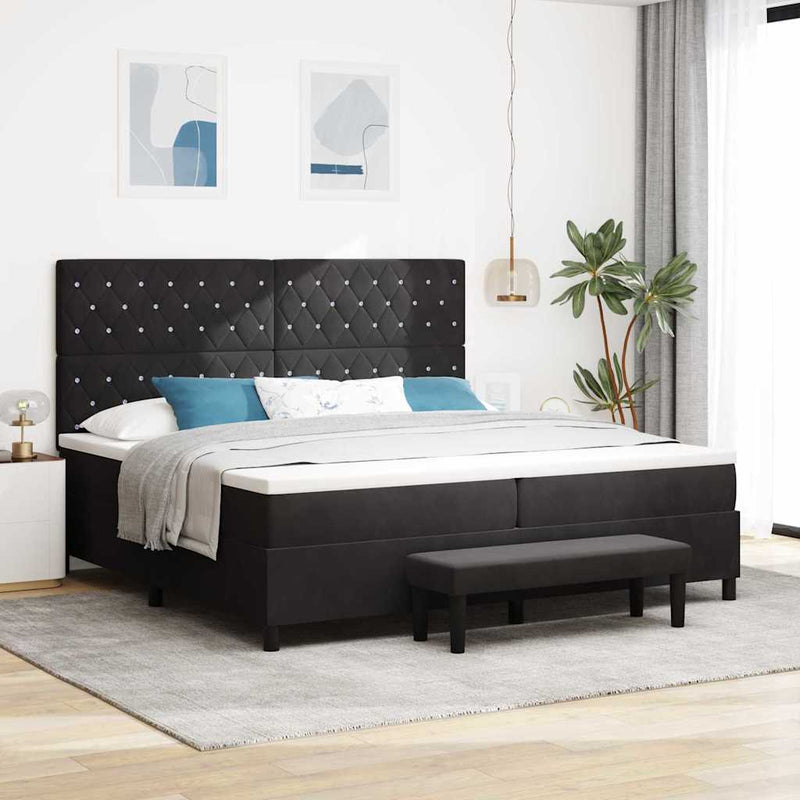 vidaXL Boxrugós ágy matracmal fejtámlával Fekete 200 x 200 cm Bársony