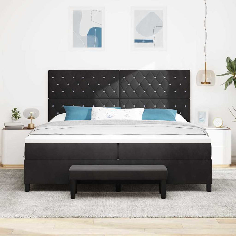vidaXL Boxrugós ágy matracmal fejtámlával Fekete 200 x 200 cm Bársony