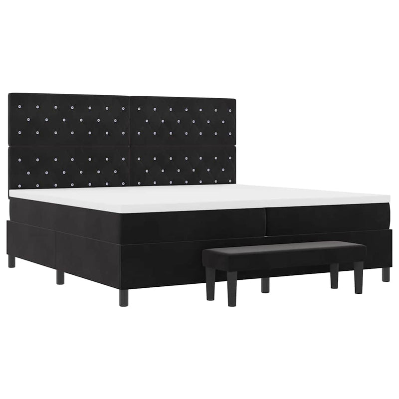 vidaXL Boxrugós ágy matracmal fejtámlával Fekete 200 x 200 cm Bársony