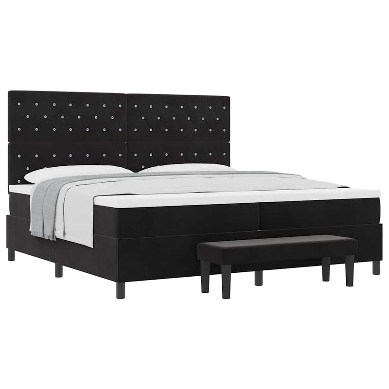 vidaXL Boxrugós ágy matracmal fejtámlával Fekete 200 x 200 cm Bársony