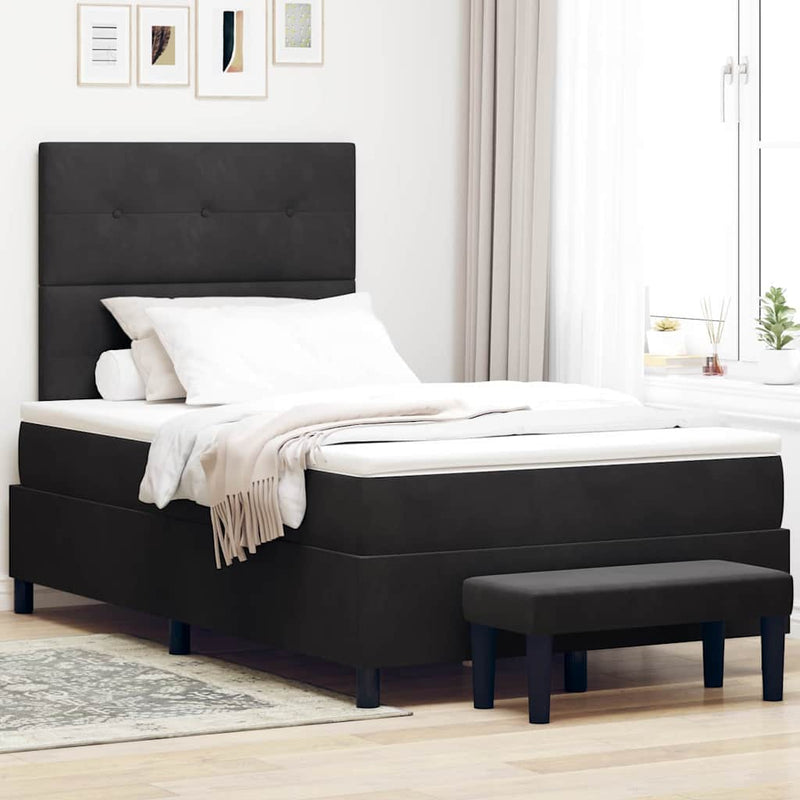 vidaXL Boxrugós ágy matracmal fejtámlával Fekete 120 x 200 cm Bársony