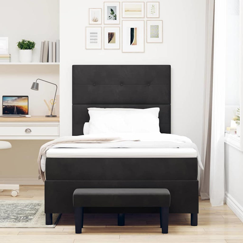 vidaXL Boxrugós ágy matracmal fejtámlával Fekete 120 x 200 cm Bársony
