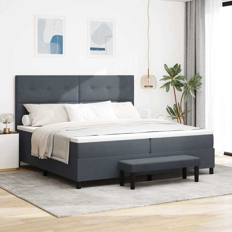 vidaXL Boxrugós ágy matracmal Sötétszürke 200 x 200 cm Bársony