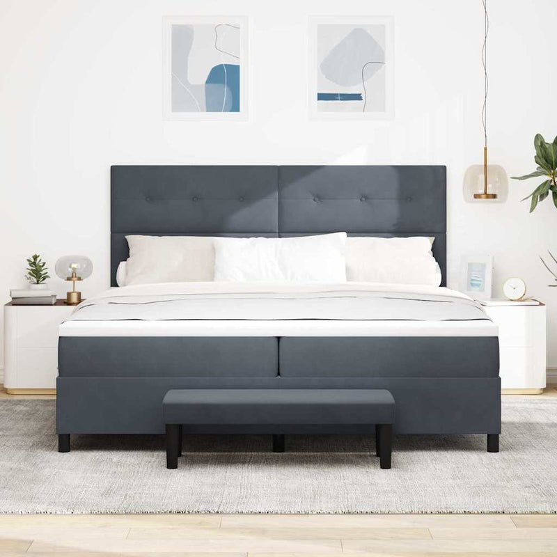 vidaXL Boxrugós ágy matracmal Sötétszürke 200 x 200 cm Bársony