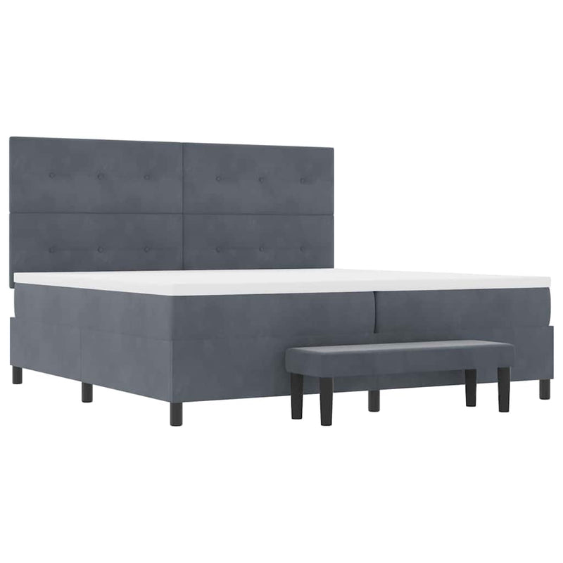 vidaXL Boxrugós ágy matracmal Sötétszürke 200 x 200 cm Bársony