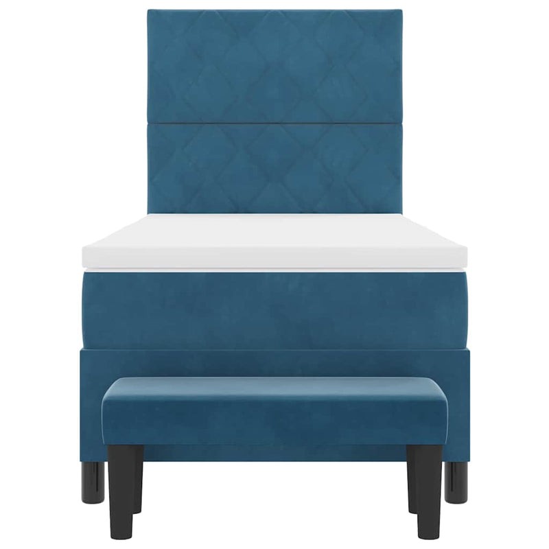 vidaXL Boxrugós ágy matracmal fejtámlával Sötétkék 90 x 190 cm Bársony