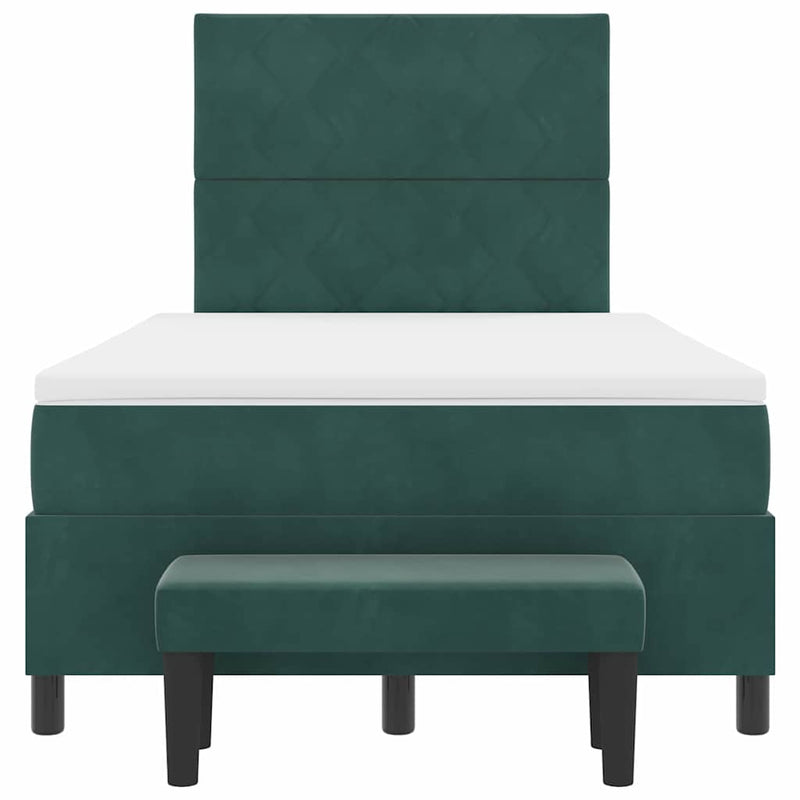 vidaXL Boxrugós ágy matracmal Sötétzöld 120 x 190 cm Bársony