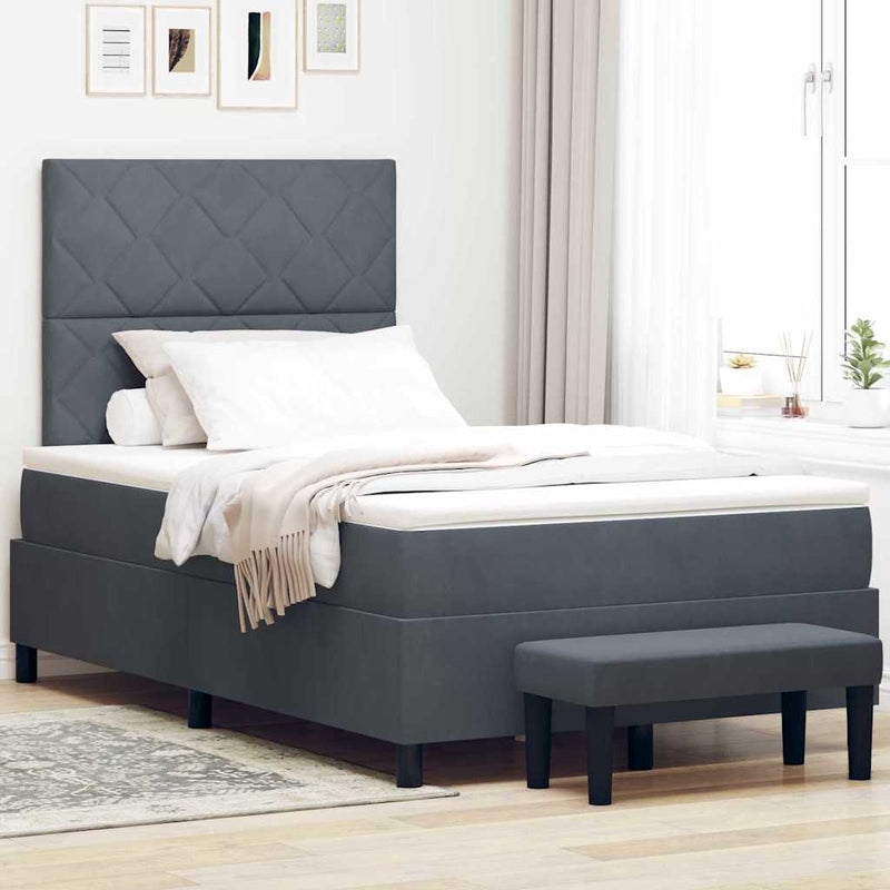 vidaXL Boxrugós ágy matracmal Sötétszürke 120 x 200 cm Bársony
